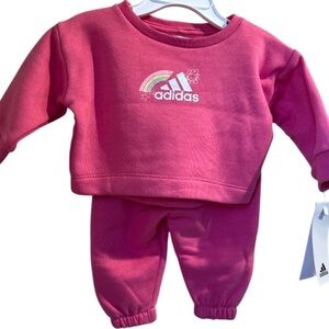 Adidas Pink track suit Sweatshirt & Pants Set 3 month old rainbow cozy soft NEW